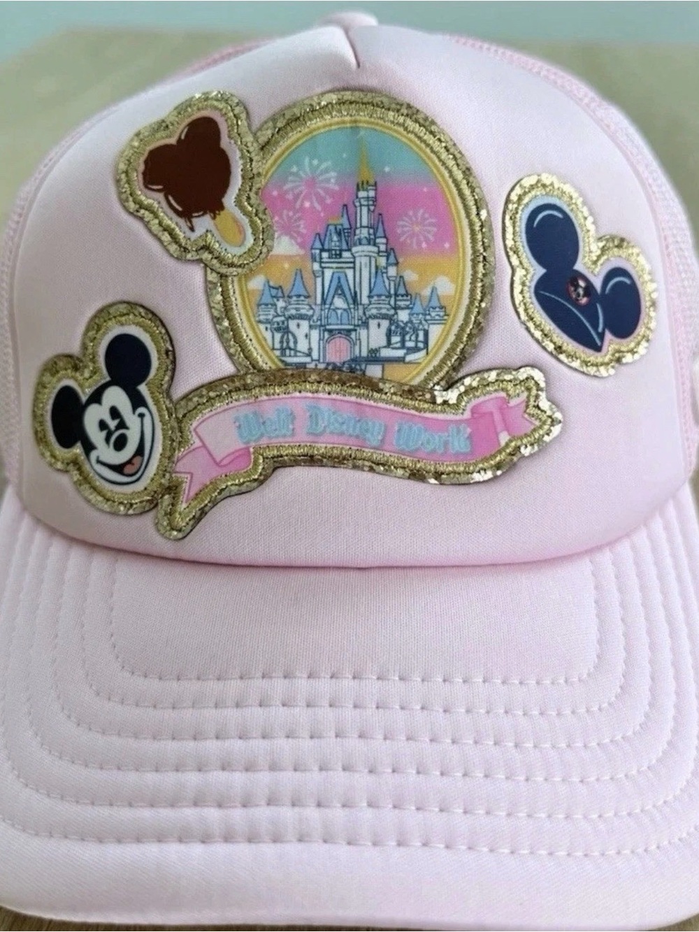 Disney Parks Stoney Clover Lane WDW Trucker Pink Cap NWT Castle Patches Rare